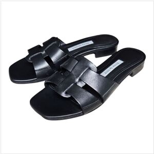 EMME PARSONS | Leo Black Leather Slides Strappy Fisherman Style • Size 6 • Italy